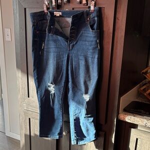 Maurices Dark Blue Distressed Cropped Jeans